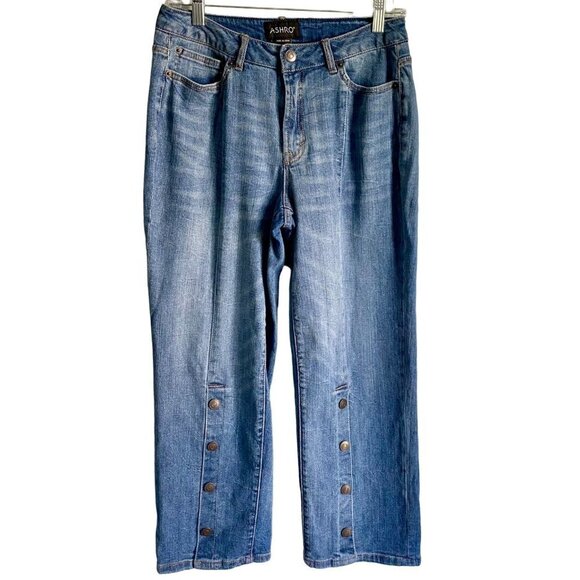 Ashro Boho Snap Front Cropped Jeans Size 6 - Picture 1 of 10